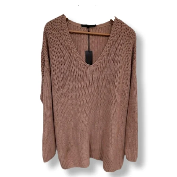 Jenni Kayne Pink V-Neck Sweater Ribbed Knit - Picture 2 of 6